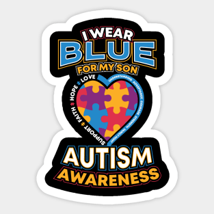 I Wear Blue for My Son Autism Awareness Sticker